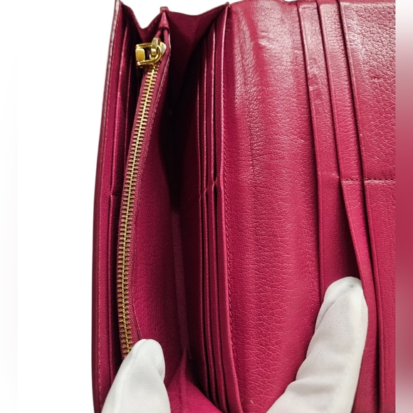 Miu Miu Portafoglio Pattina Flap Wallet In Madras Leather In Peony Pink - Picture 15 of 17